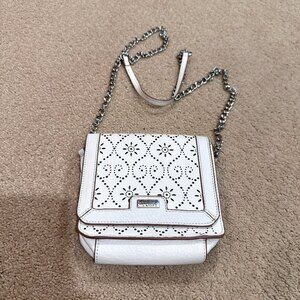 Lodis Leather Crossbody Bag Small Square Laser Cut Floral White Boho Festival